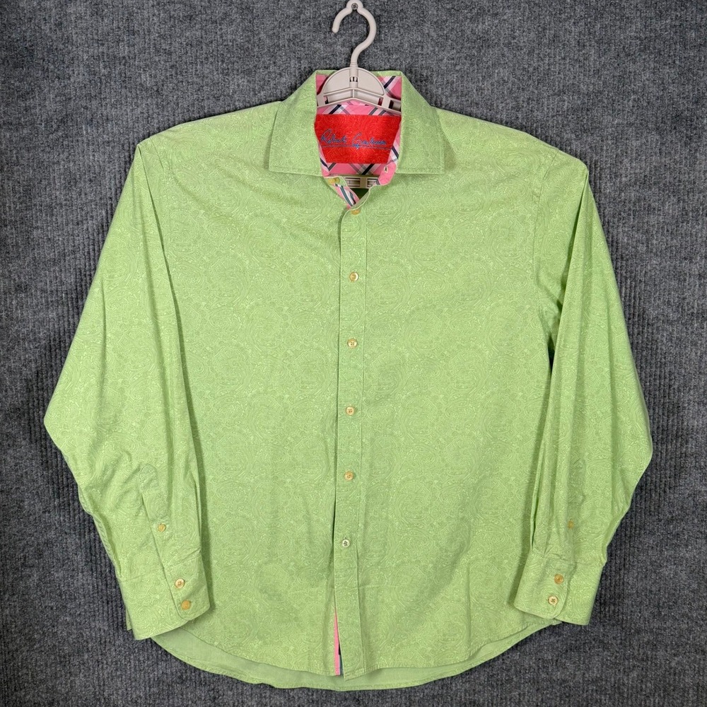 Robert Graham Button Down Mens XL Green Paisley Pink Cuffs Preppy Dandy Colorful